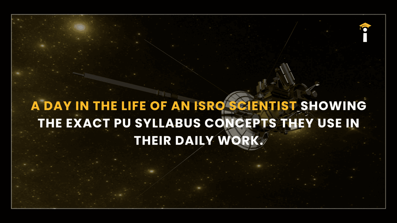 A day in the life of an ISRO scientist showing the exact PU syllabus concepts they use in their daily work.